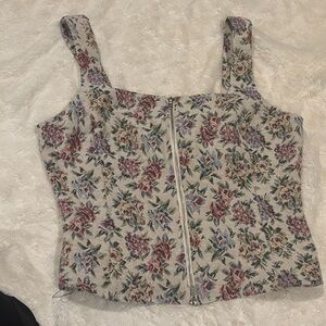 Vici Floral Zip-Front Crop Top